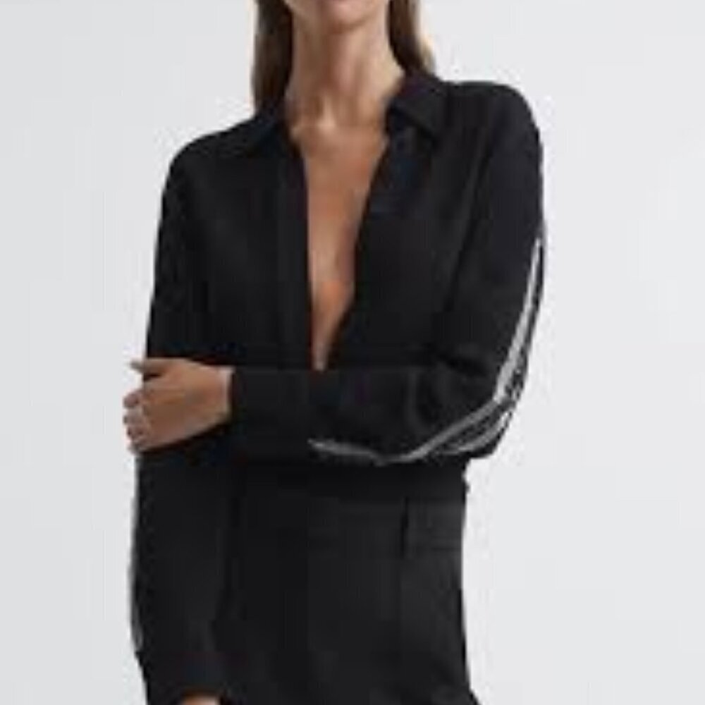 Reiss Angie Black Embellished Blouse size M